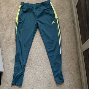 Adidas Men Teal and Yellow Joggers